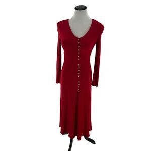 C.W. Rose Vintage Dress Womens Size Small Long Sleeves Button Down Red Maxi